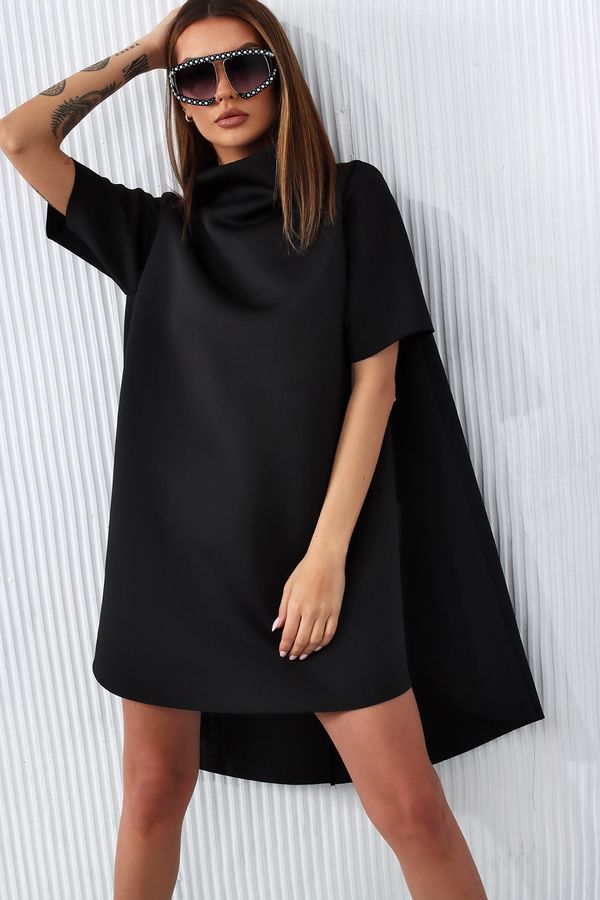 FASARDI Asymmetrical oversize dress with turtleneck black MCO01