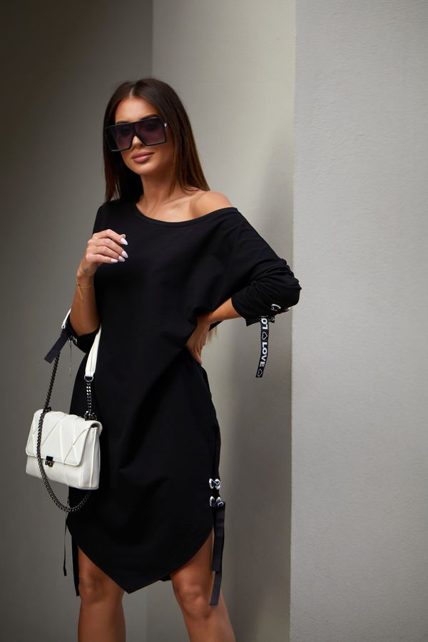 FASARDI Asymmetrical oversize dress with tying black