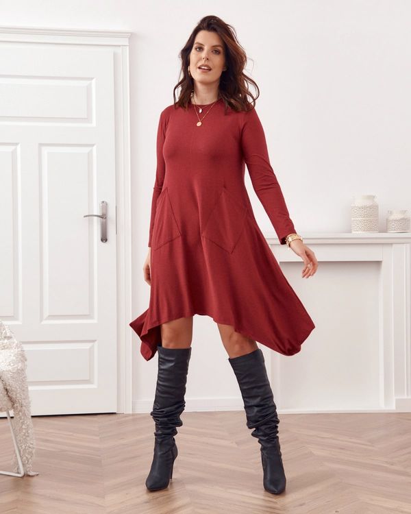 FASARDI Asymmetrical Plus Size dress with burgundy pockets