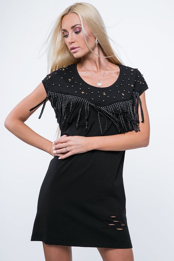 FASARDI Black dress with fringe