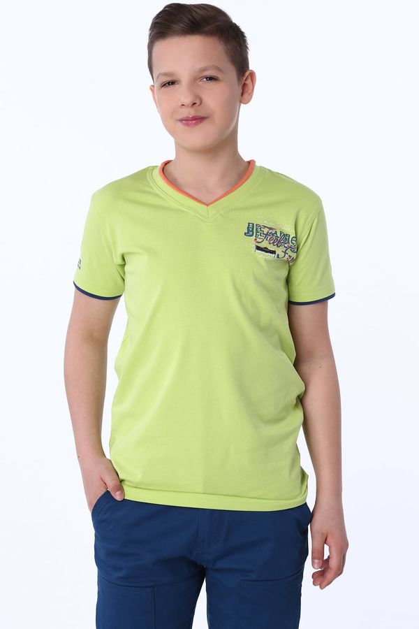 FASARDI Boys' Green T-shirt with V-neck