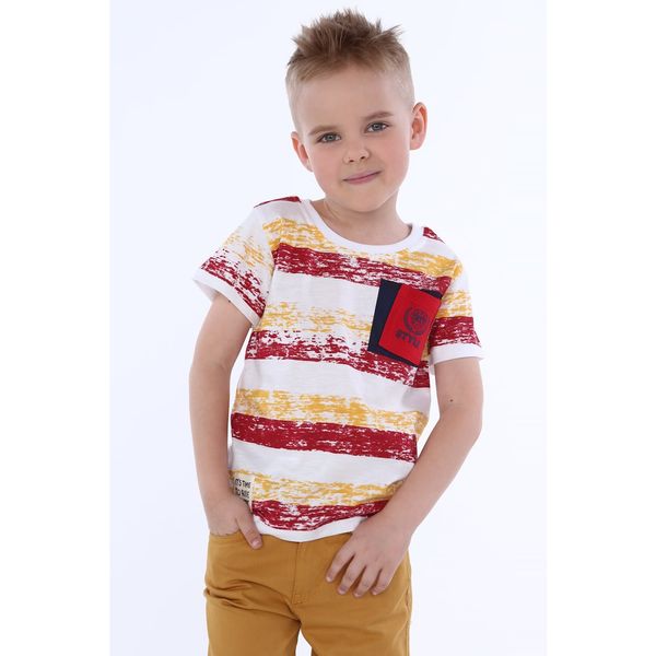 FASARDI Boys' striped T-shirt with a pocket / burgundy