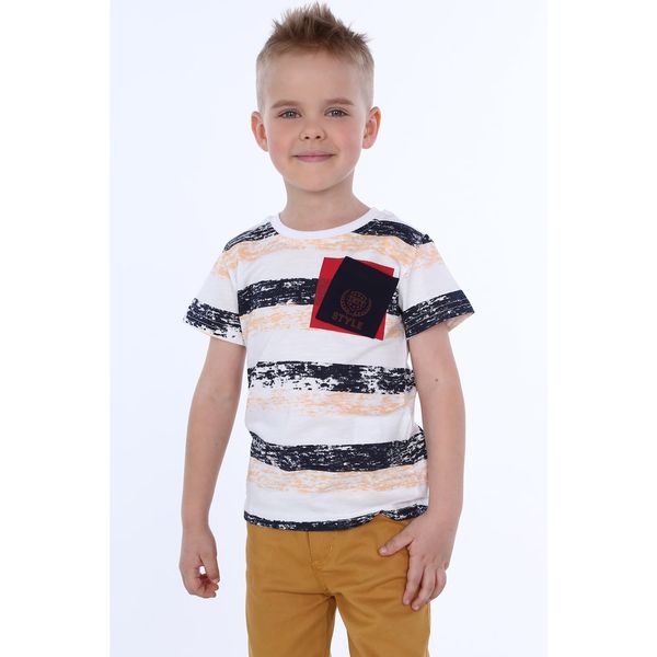 FASARDI Boys' striped t-shirt with a pocket / navy blue