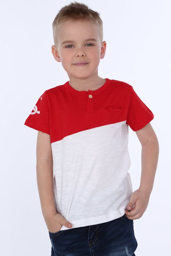 FASARDI Boys' T-shirt with button in red-white