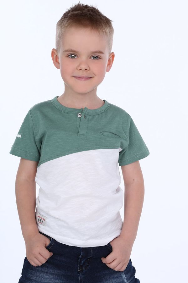 FASARDI Boys' T-shirt with green and white button