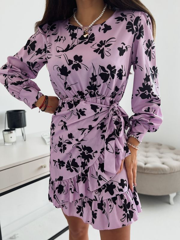 FASARDI Casual dress with ruffles lilac and black SF985