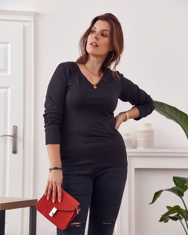 FASARDI Černá halenka s dlouhým rukávem Plus Size