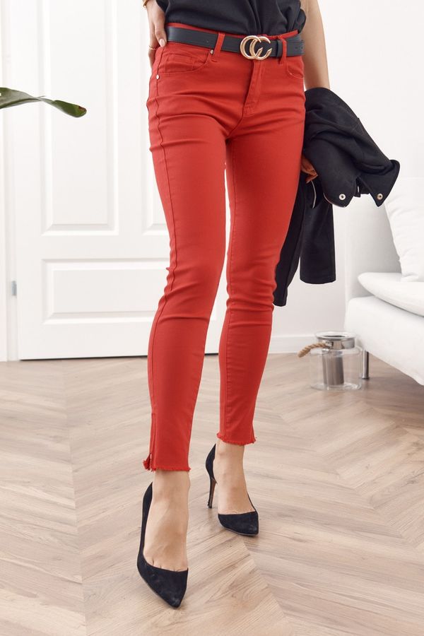 FASARDI Červené džíny se zipy na nohavicích