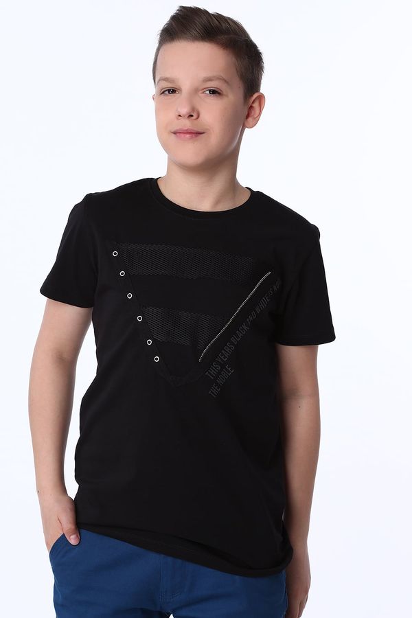 FASARDI Chlapecké černé tričko s našitou aplikací