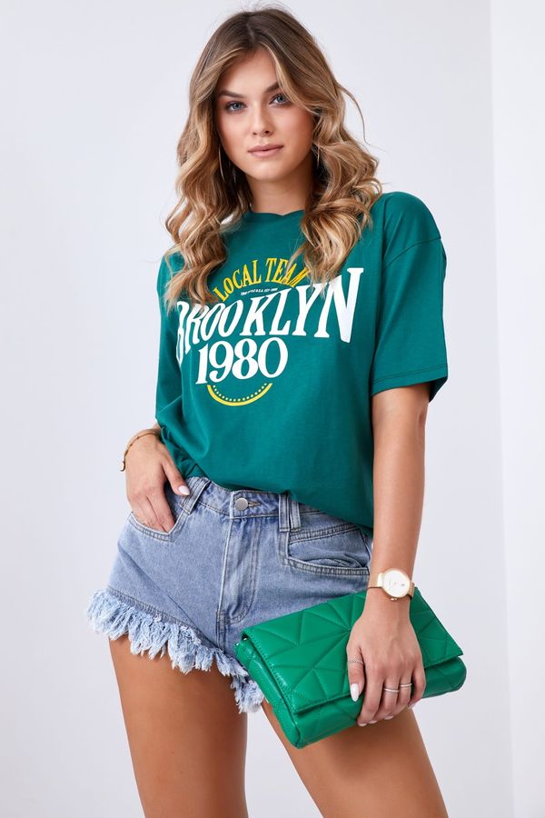 FASARDI Cotton women's T-shirt with dark green lettering
