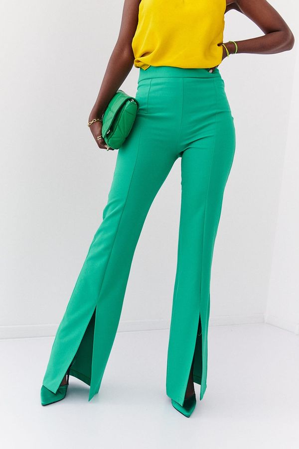 FASARDI Dámské elegantní zelené kalhoty s rozparkem