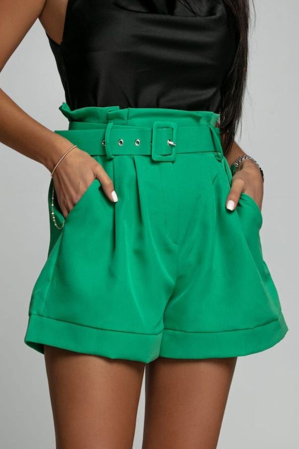 FASARDI Dámské šortky s vysokým pasem a zeleným páskem