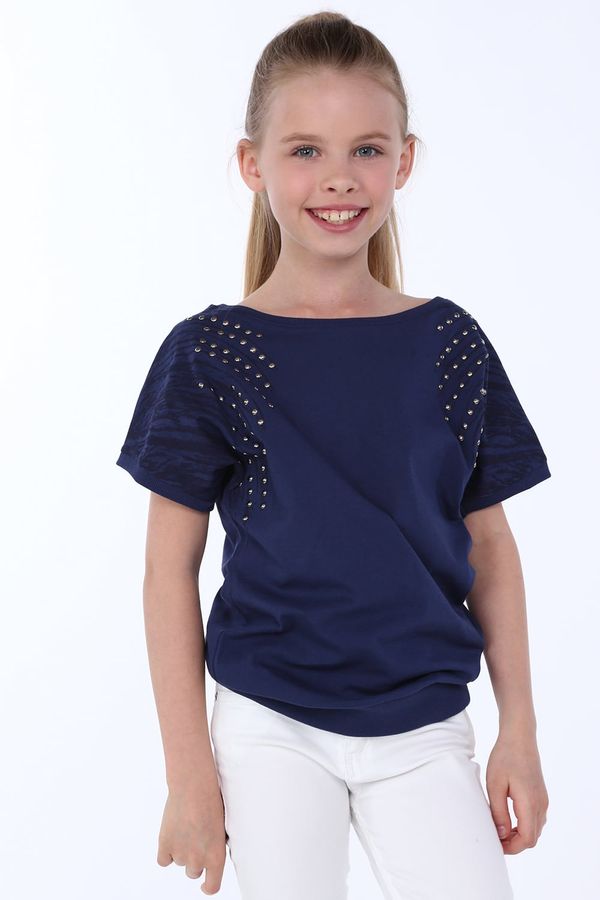 FASARDI Dark blue girl's blouse with round studs