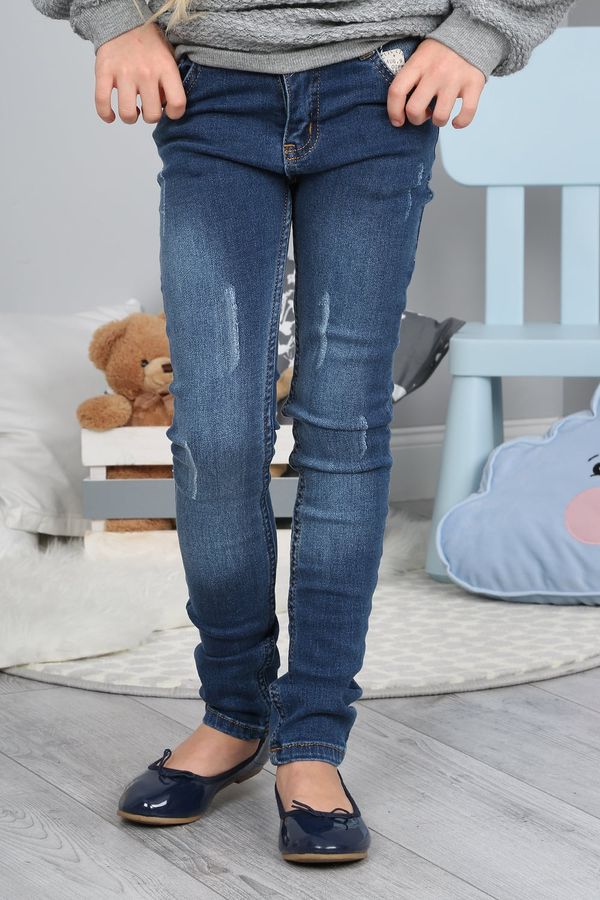 FASARDI Dívčí džínové kalhoty s oděrkami