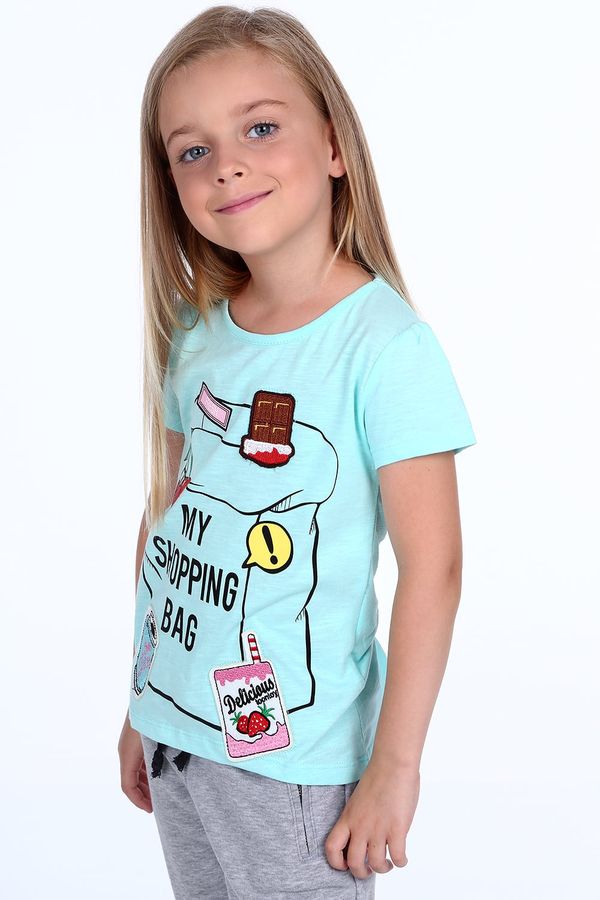 FASARDI Dívčí tričko s mátovými nášivkami