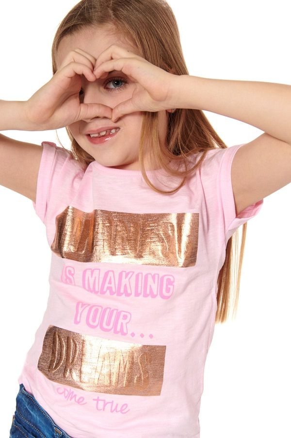 FASARDI Dívčí tričko s nápisy světle růžové