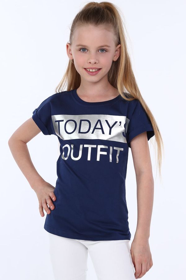FASARDI Dívčí tričko s tmavě modrými nápisy