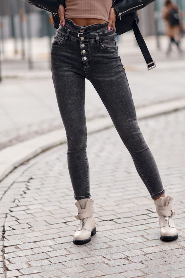 FASARDI Džínové džíny s vysokým pasem na knoflíky, tmavě šedé