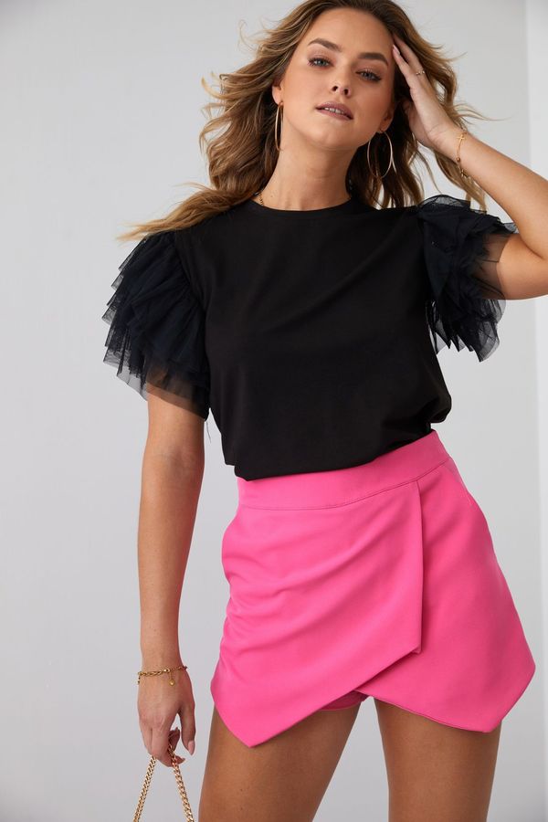 FASARDI Elegant pink wrap skirt-shorts