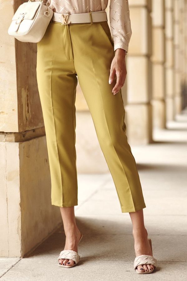 FASARDI Elegantní kalhoty s olivovým lemem