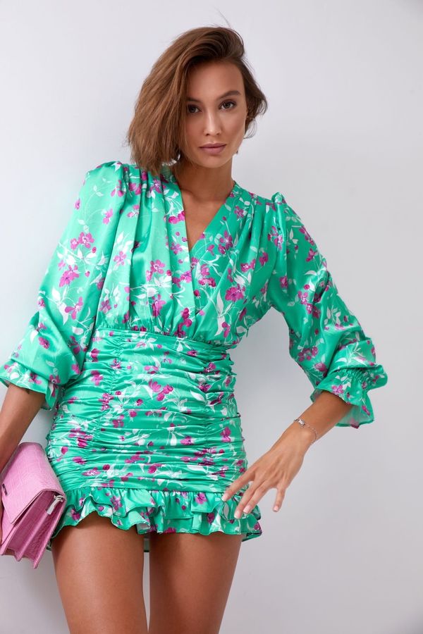 FASARDI Fitted green dress with flowers