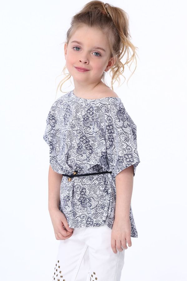 FASARDI Girls' blouse with tie in white and dark blue