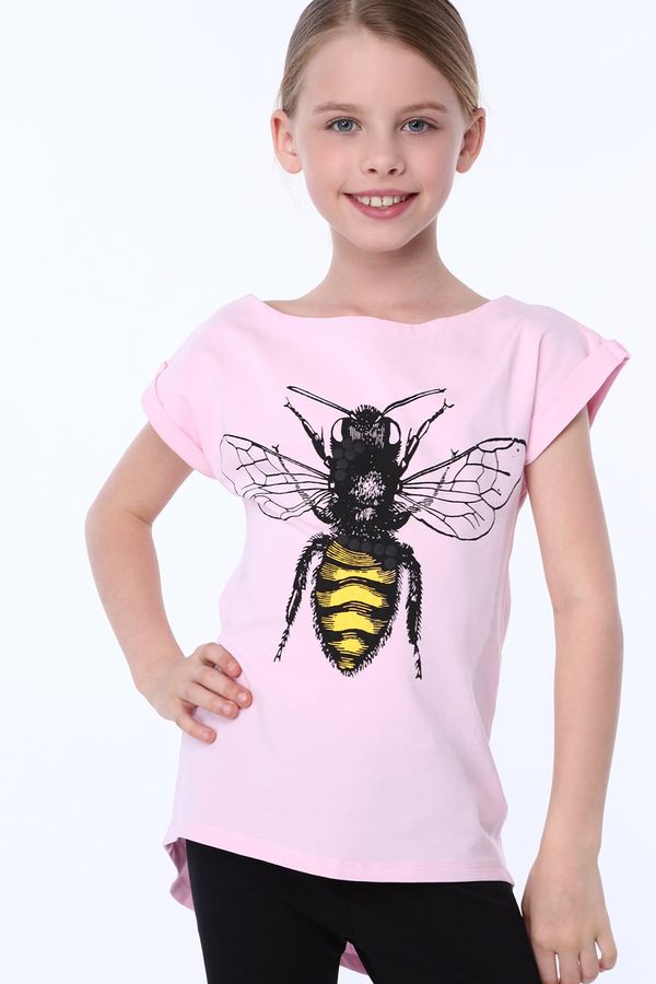 FASARDI Girls' T-shirt with bee, light pink