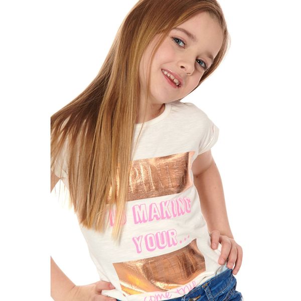 FASARDI Girls' T-shirt with cream inscriptions