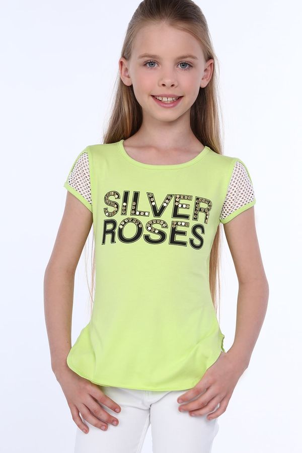 FASARDI Girls' T-shirt with green mesh sleeves