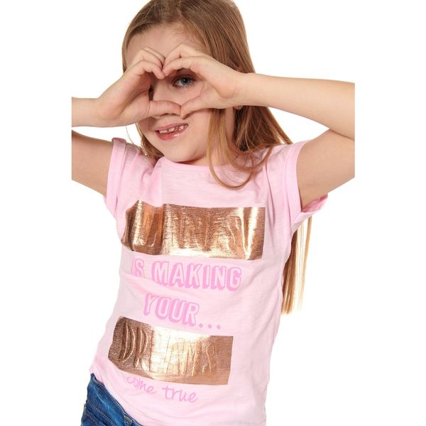 FASARDI Girls' T-shirt with inscriptions light pink