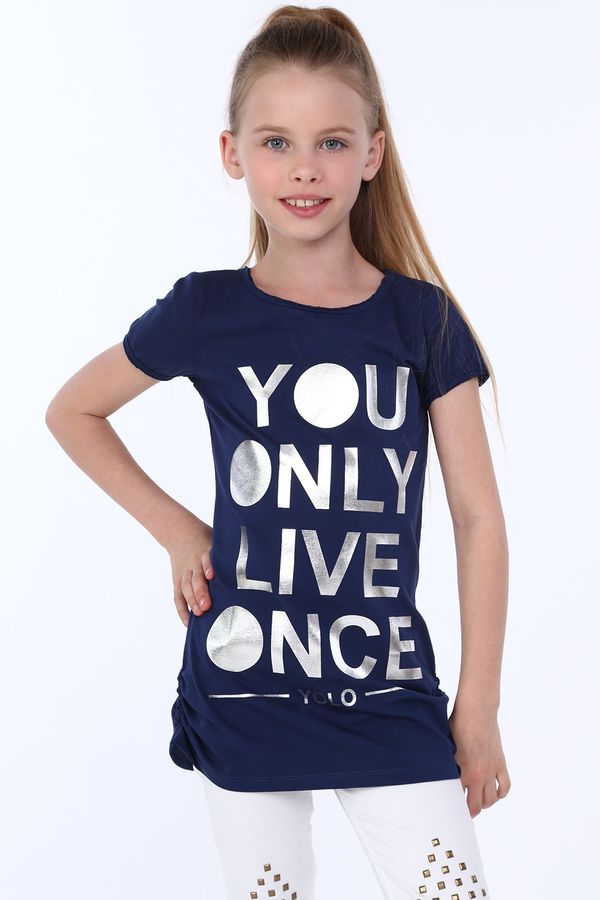 FASARDI Girls' T-shirt with silver navy blue lettering