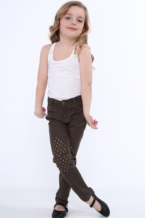 FASARDI Girls' trousers with flat khaki studs