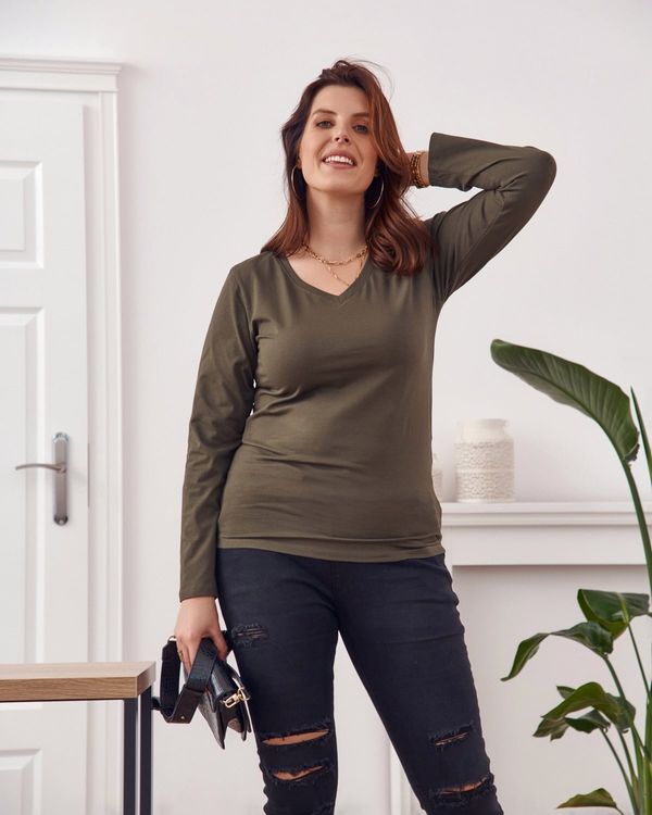 FASARDI Halenka Plus Size khaki s dlouhým rukávem