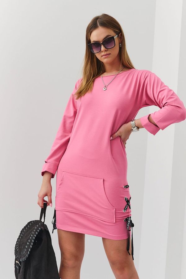FASARDI Hladké mikinové šaty se zavazováním v tmavě růžové barvě