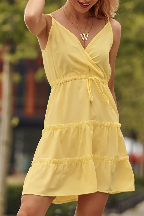 FASARDI Jemné žluté šaty s psaníčkovým výstřihem