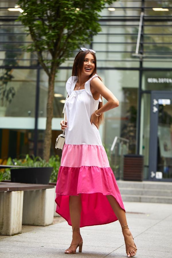FASARDI Letní šaty na ramínka s delšími zády, růžové a amarantové