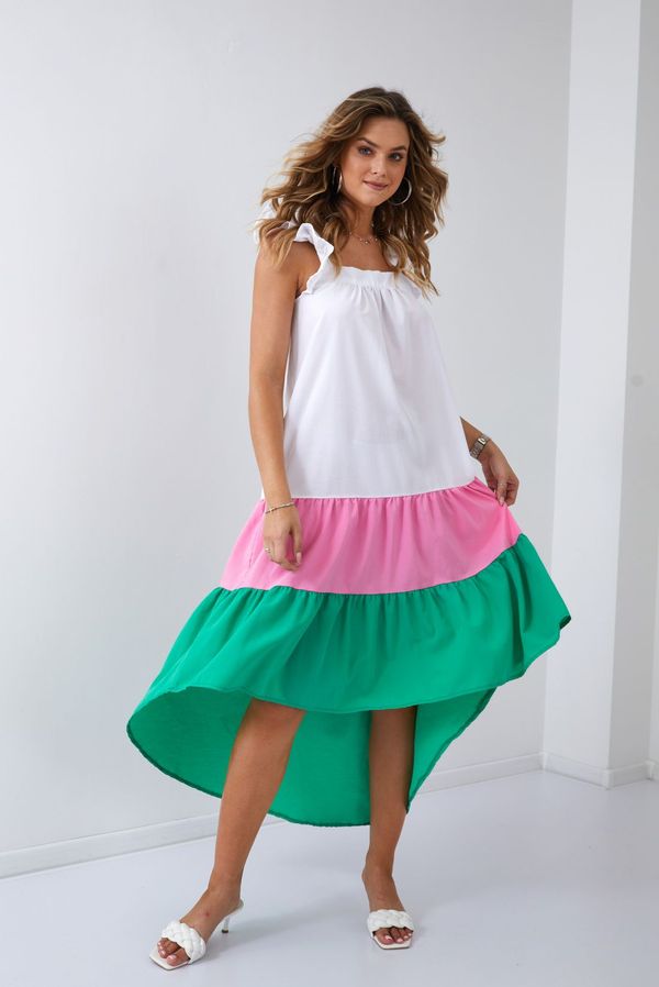 FASARDI Letní šaty na ramínka s delšími zády v růžové a zelené barvě