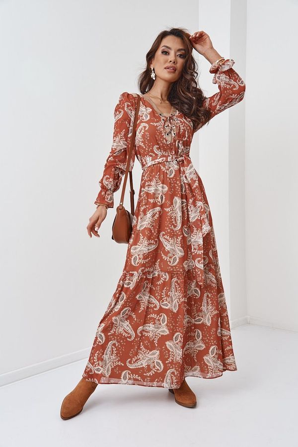 FASARDI Long patterned red chiffon dress