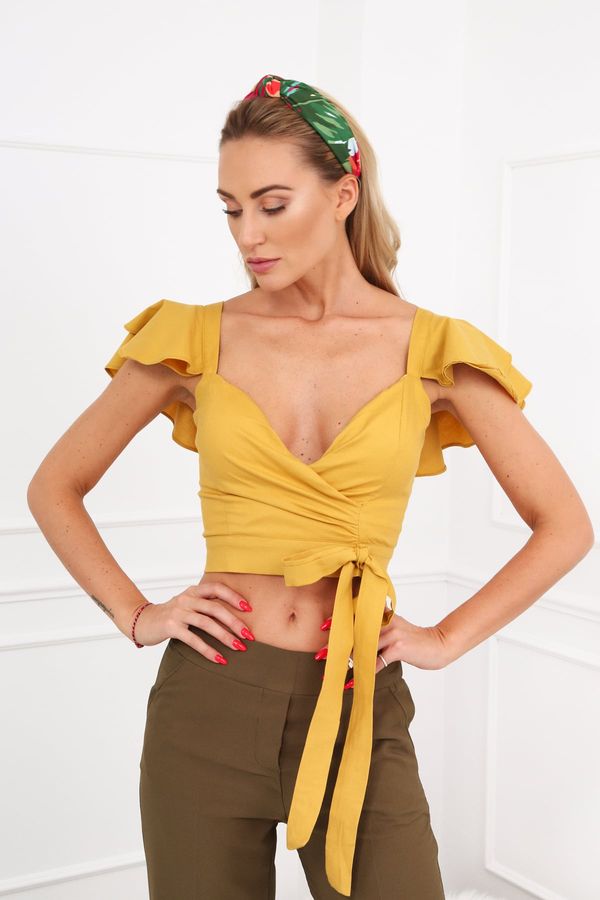 FASARDI Mustard blouse with pleated shoulders