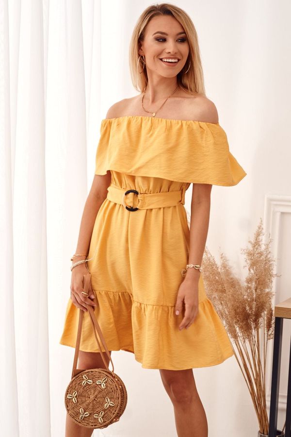 FASARDI Mustard dress with Spanish neckline