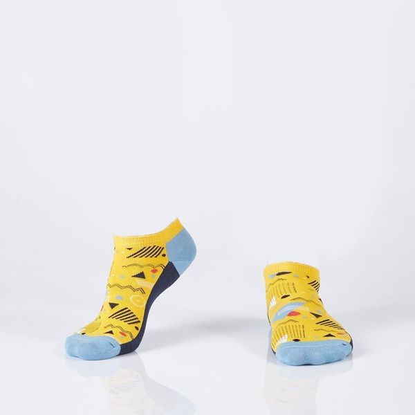 FASARDI Námořnicky modré a žluté dámské krátké ponožky s geometrickými vzory