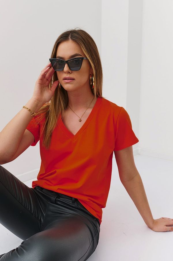 FASARDI Oranžové jednobarevné dámské tričko z bavlny