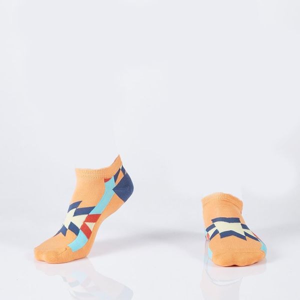 FASARDI Oranžové krátké dámské ponožky s aztéckými vzory