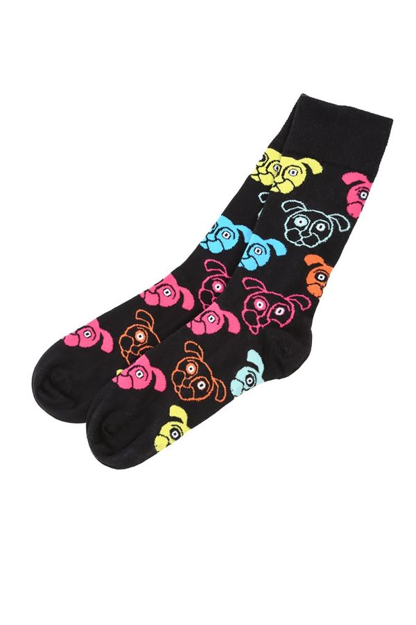 FASARDI Pánské černé ponožky s barevnými pejsky
