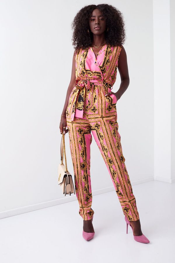 FASARDI Patterned overall with clutch neckline in pink and mustard