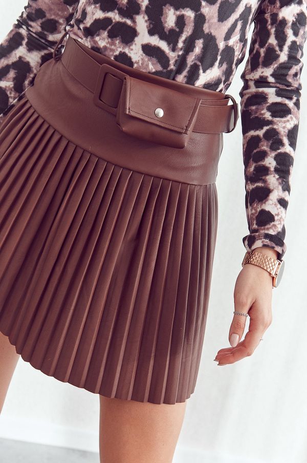 FASARDI Pleated skirt made of eco-leather, dark brown