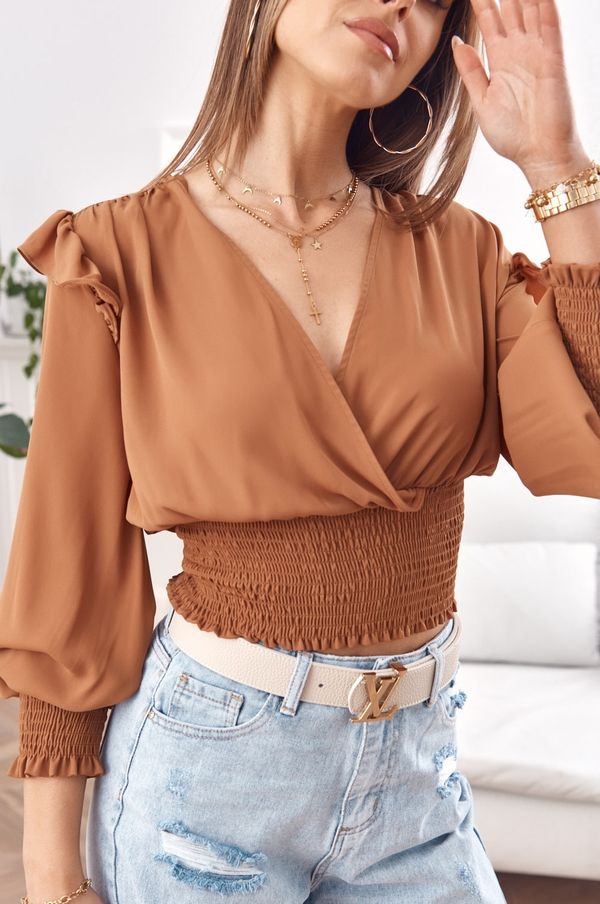 FASARDI Short brown blouse with long sleeves