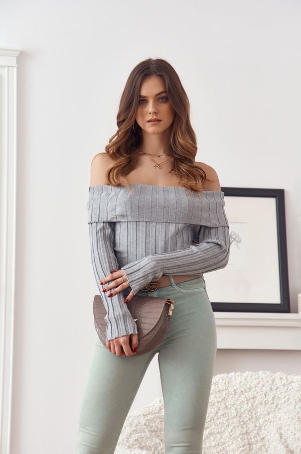FASARDI Short gray blouse with exposed shoulders