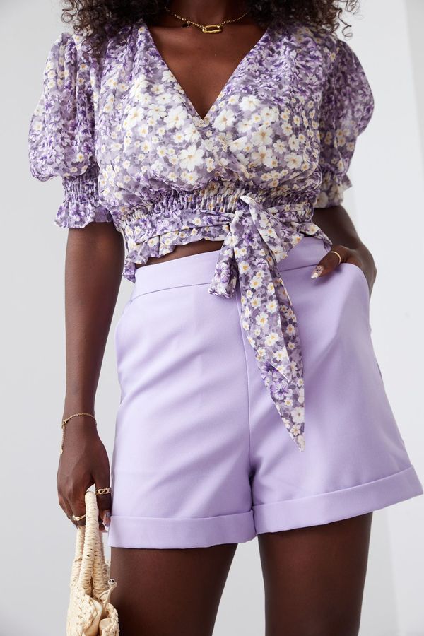 FASARDI Simple purple shorts with high waist