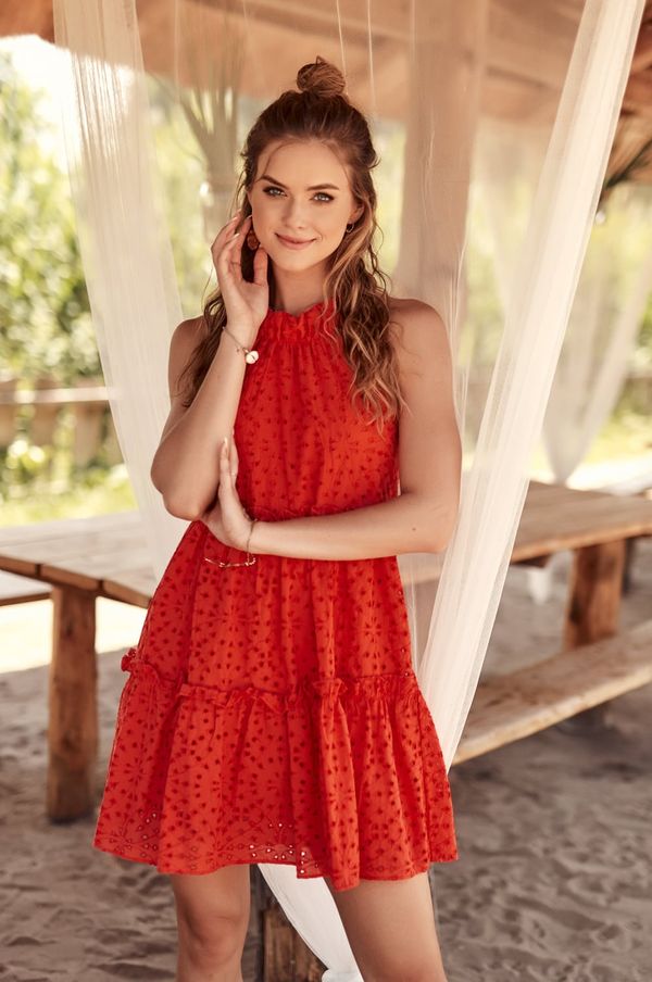 FASARDI Summer dress with coral openwork patterns